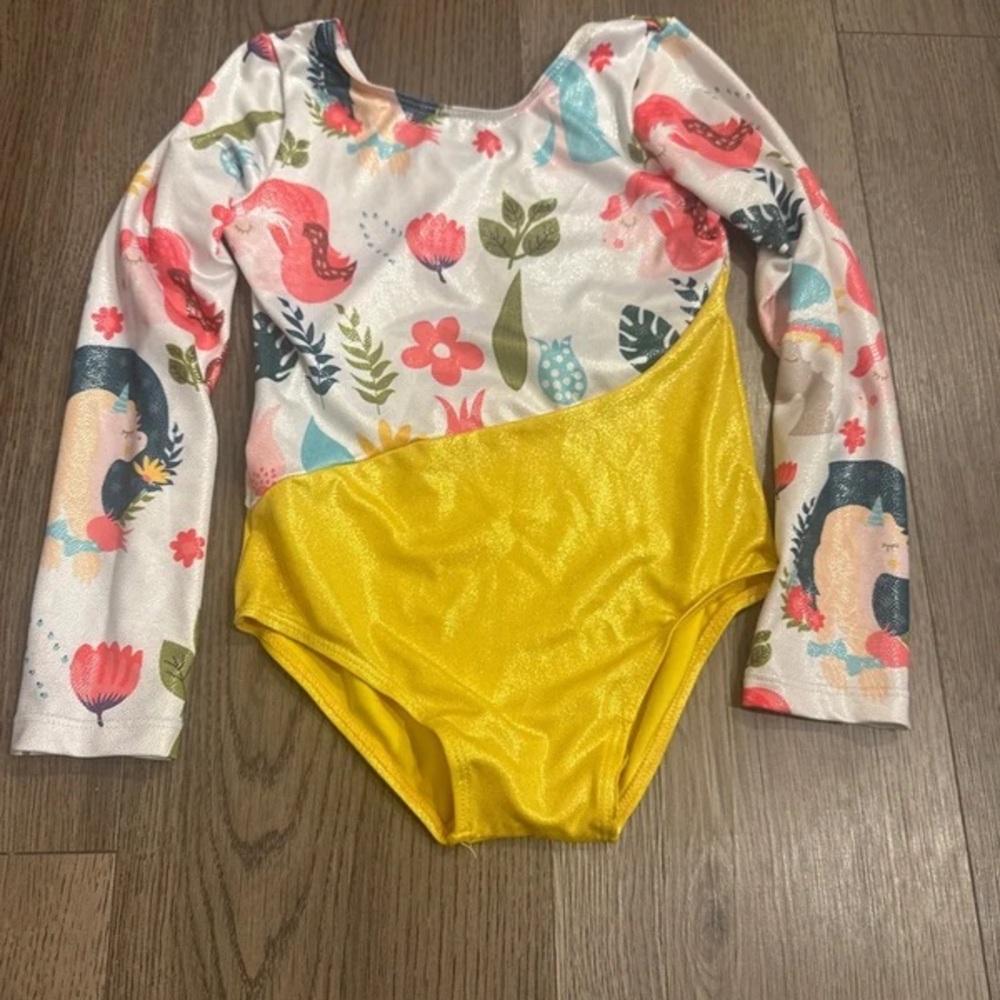 Girls' Floral & Yellow Long-Sleeve One-Piece